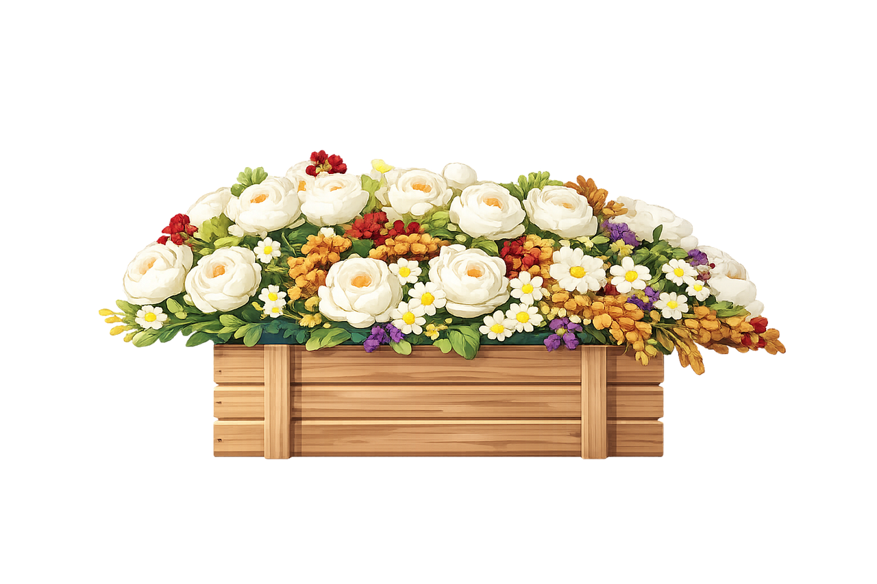Wooden planter box Floral arrangement Opera burgundy roses